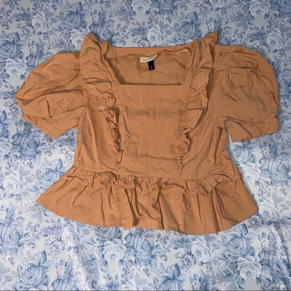 Universal Thread Medium Tan Ruffled Eyelet Blouse - image 6